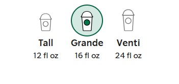 Starbucks Espresso Frappuccino® Blended Beverage Available sizes