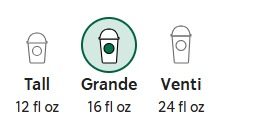 Starbucks Chestnut Praline Crème Frappuccino® Blended Beverage Sizes